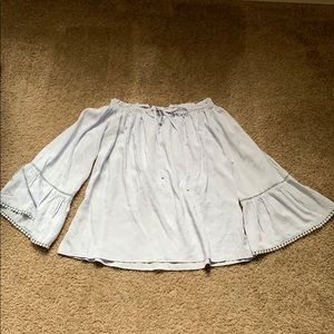 Across Shoulder Light Blue Bell Sleeve Shirt